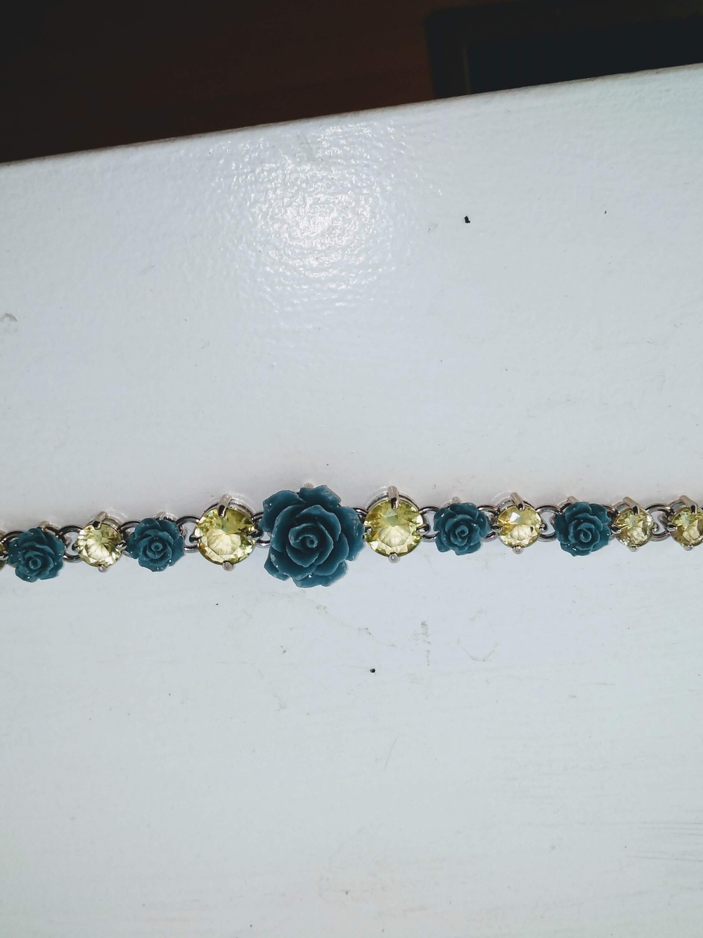 Blue Rose and Yellow Crystal Bracelet - Women Jewelry